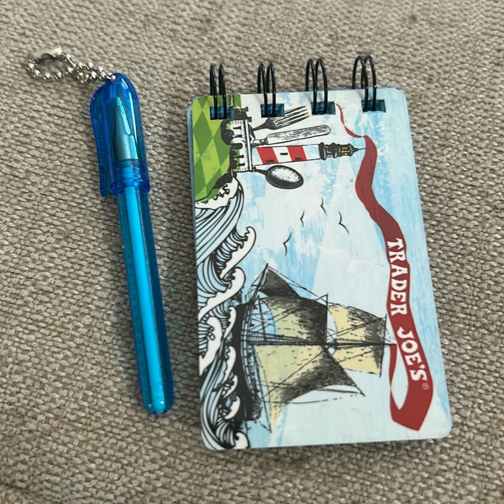 Trader Joe’s recycled gift card notepad with pen